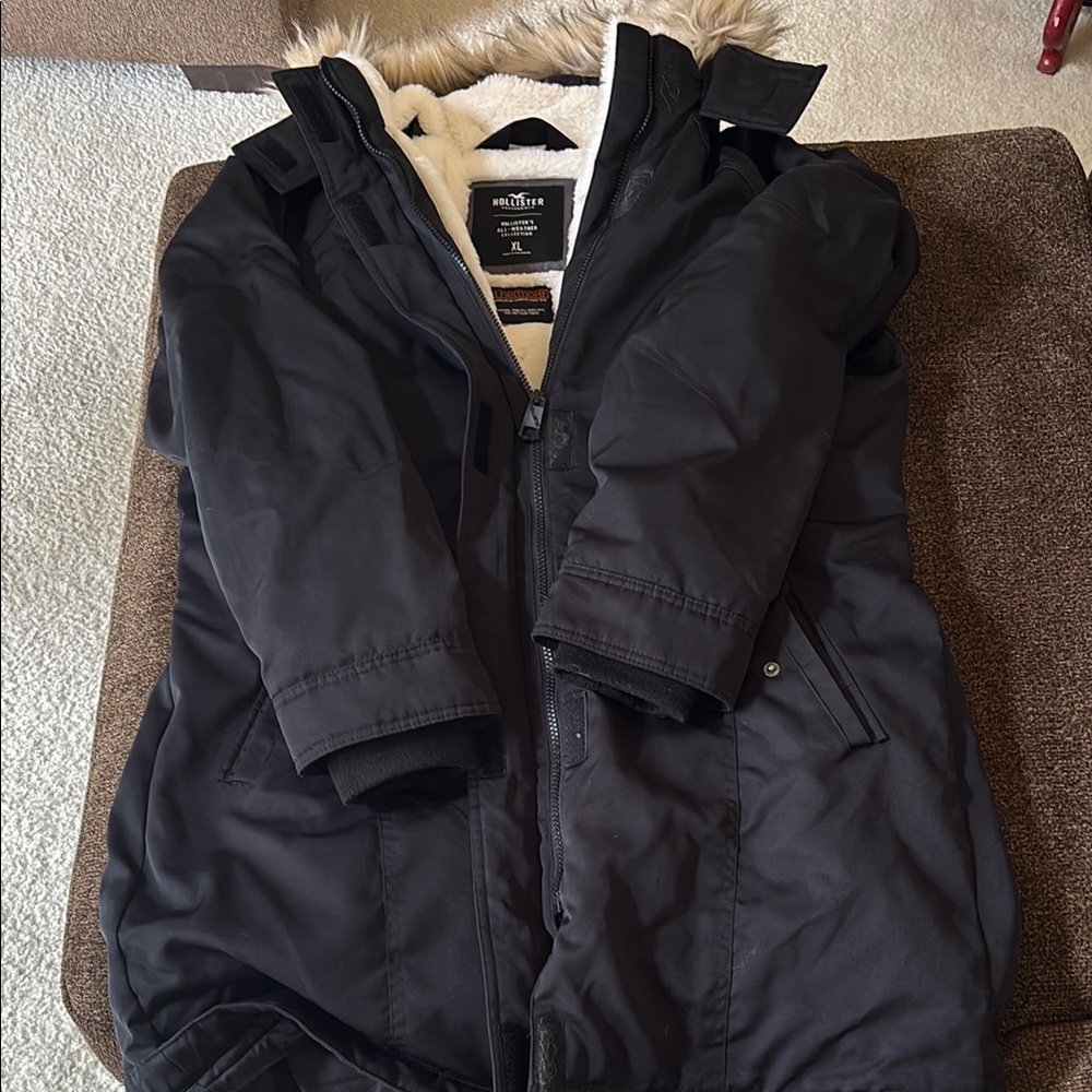 Hollister Weatherproof Black Parka with Fur Trim